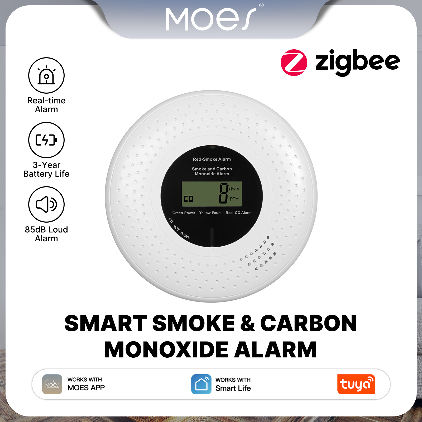 MOES Tuya Zigbee Smart Smoke C - огляд і ціна Co Detector Plug
